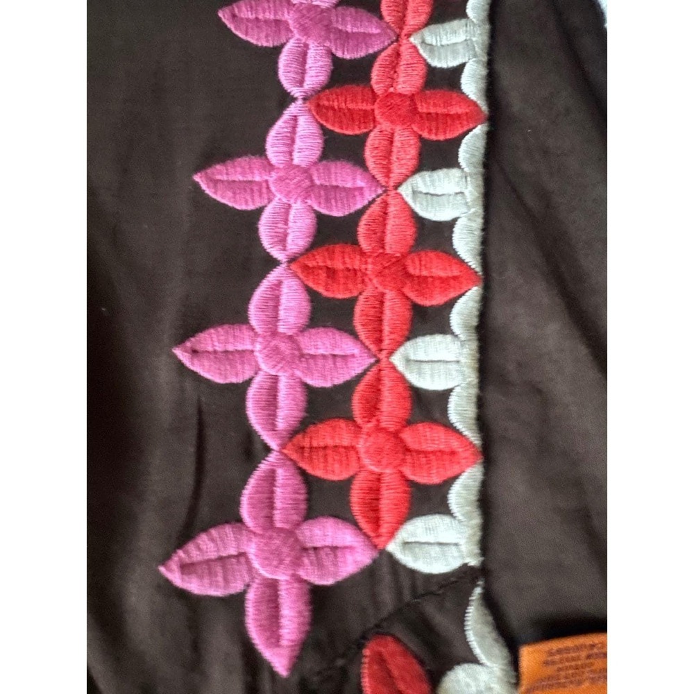 Vintage Y2kTory Burch medium Embroidered Tunic Brown Floral Long Sleeve Top - Picture 9 of 11